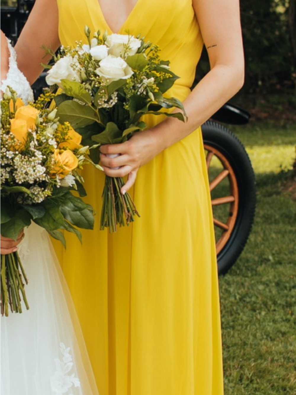 Yellow V-Neck Chiffon Bridesmaid Dress